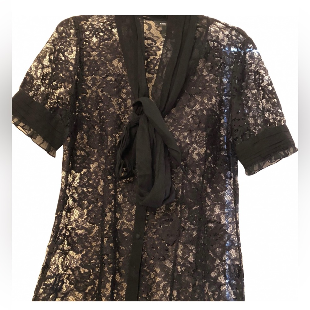 White House black market lace top pussy bow